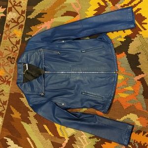 Elie Tahari blue moto jacket leather M